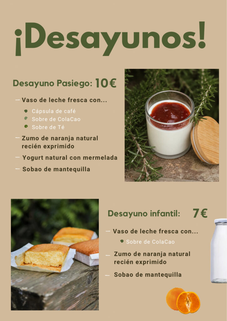 Affiche de pasiegos et petits déjeuners pour enfants avec prix
