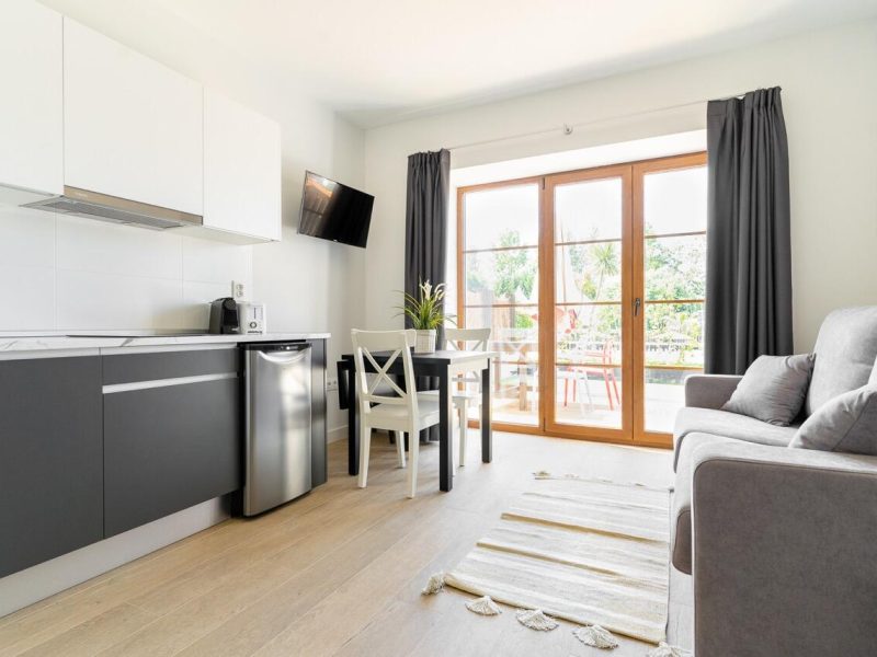 Salon-salle à manger de l'appartement Sardinero avec accès au jardin privé